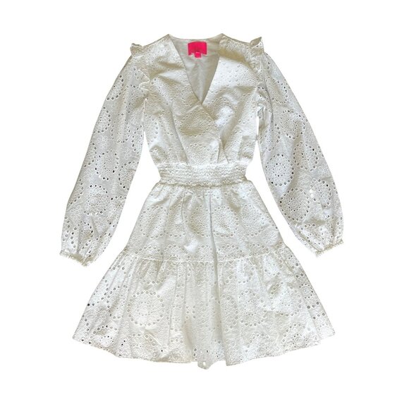 Lilly Pulitzer Taviana Eyelet Dress White Circle Bloom Resort Style Size 00 - Picture 9 of 16